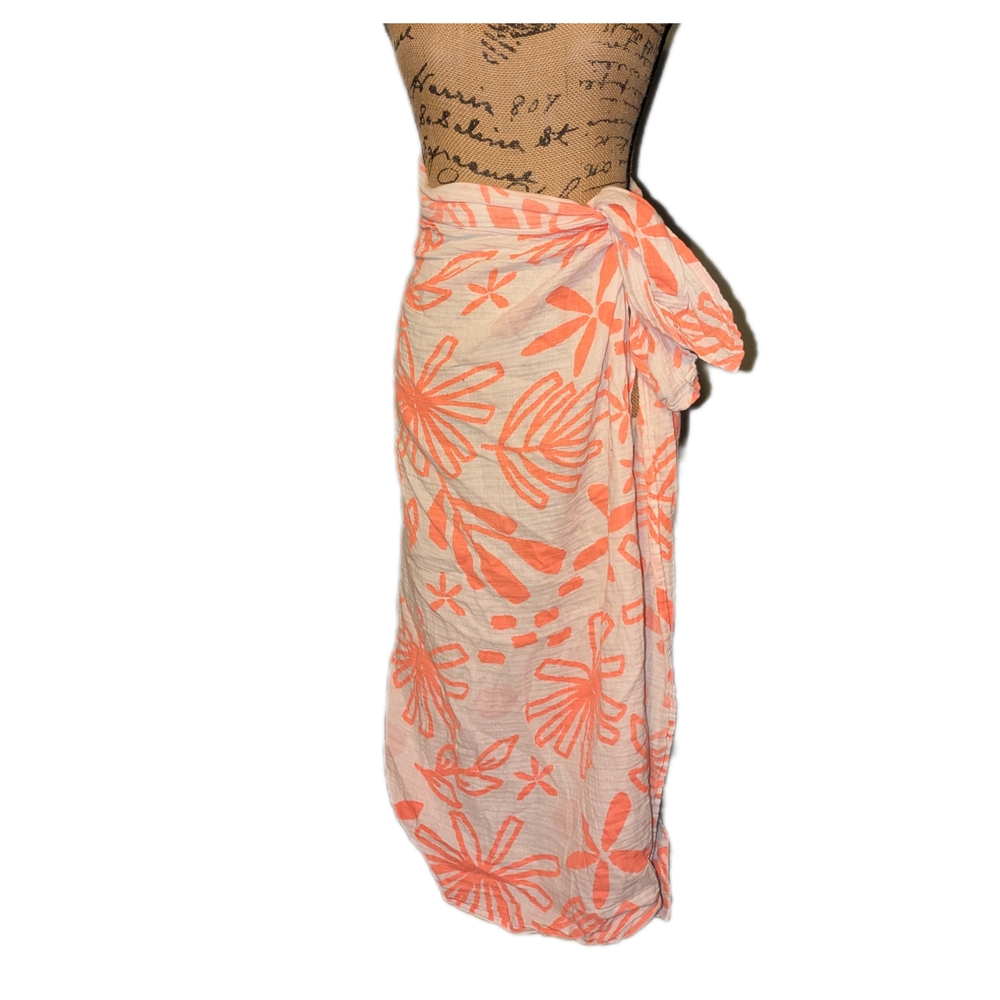 Floral Sarong Cover-Up in Orange and White